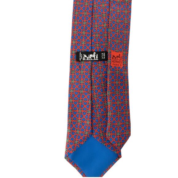 Hermès Men’s 100% Silk Neck Tie Burgundy Geometric Pattern Made in France - Picture 5 of 5